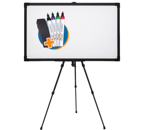 Kit Quadro Branco 120x80cm + Tripé Cavalete Regulável + 4 Canetas + 1 Apagador | Lousa Branca