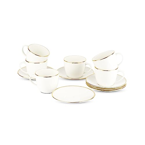 Image of Dandy Lines Royal Pure Gold Outline Cups & Saucers - Pack of 12 - Elegant Coffee Mug Set - Ideal for Women - Glass Coffee Mugs - Suitable for Hot Beverages - Perfect for Coffee Cups & Mugs Collection