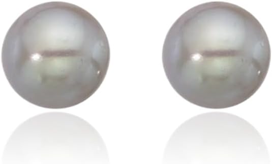 IceCarats 14K Solid Yellow Gold 4mm Freshwater Grey Pearl Medium Stud Earrings Prong Set, Butterfly Back For Her
