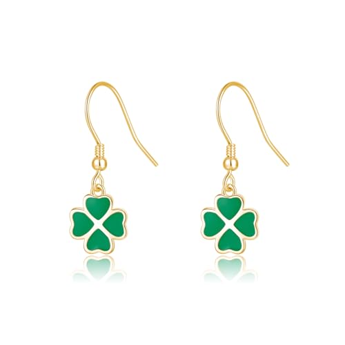 SLUYNZ Solid 925 Sterling Silver Green Clover Earrings Drop for Women Teens Love Clover Dangle Earrings for Spring Summer