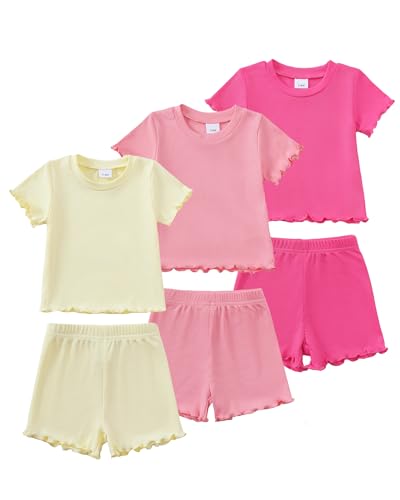 Aura Vane Baby Girl Outfits Clothing Set 12-18 Months Cute Pink Summer Girl Clothes Short Sleeves T-Shirt Elastic Waist Pants Outfit Set
