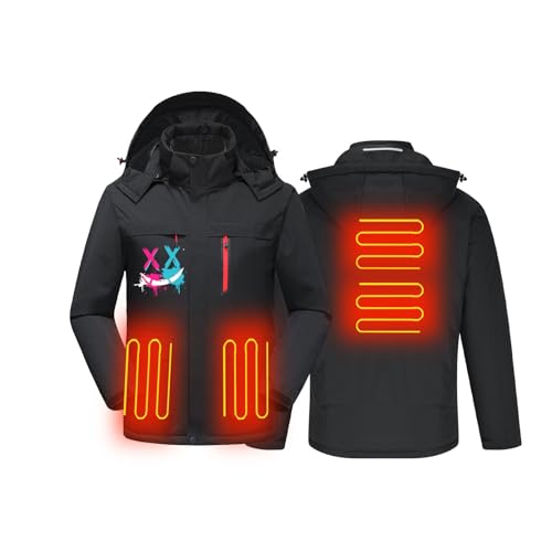 GOPEO Men Women Hooded Heated Jacket Electric Heated Coat USB Charging Heated Outerwear with 3 Heating Zones Lightweight Flexible Warming Jackets with Detachable Hood for Camping Hiking