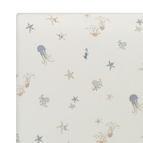 Crane Baby 100% Cotton Under The Sea Fitted Crib Sheet with Jellyfish Design, Neutral Crib Sheets, Fitted Toddler Sheet, 28" x 52" Standard Size Sea Life Crib Sheet