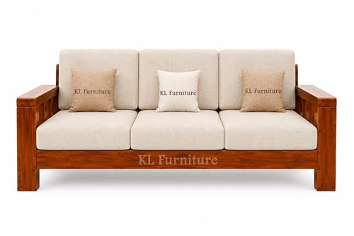 Image of K L FURNITURE Wooden Sofa Set For Living Room | 7 Seater Sofa Set | Solid Sheesham Wood Sofa Set For Living Room Furniture (3+2+2, Brown, Natural Teak Finish)