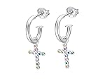  Aretas De Plata Con Cruz De Piedras De Colores Colgando De Lotus