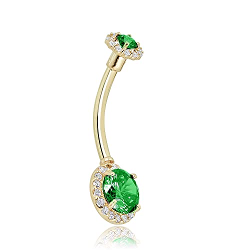 Image of AVORA 10K Gold Simulated Diamond CZ Frame Belly Button Ring Body Jewelry (14 Gauge)