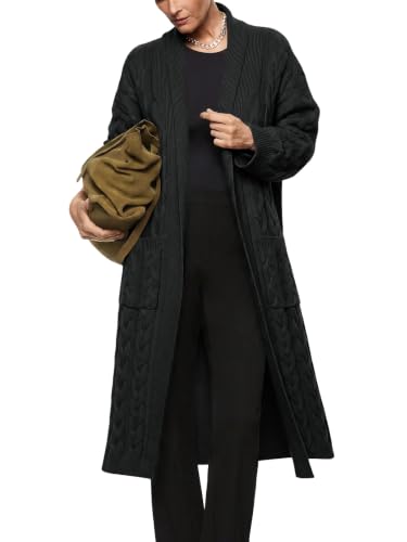 Image of Womens Long Sleeve Cardigan Sweaters Oversized Open Front Maxi Coat | Trendy Casual,Lapel,Knitted Coatigan,Soft Warm,Overcoat Pocket,2026 Fall Winter,Work Office,Going Out