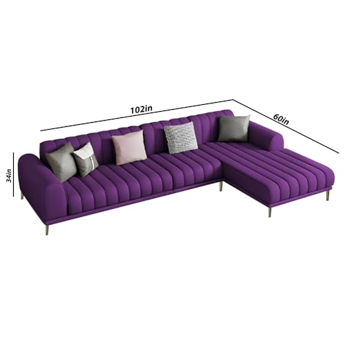 Image of Casaliving Herrick RHS 6 Seater L Shape Sofa Set with 2 Puffy for Living Room (Purple) Premium Velvet Fabric Sofa