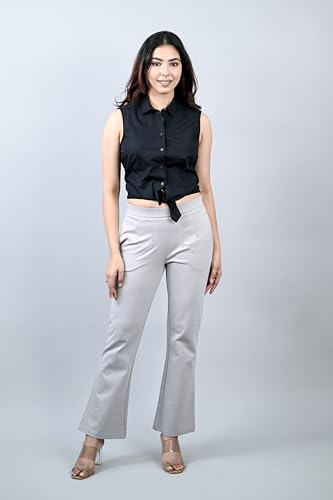 Image of Mlada Bootcut Flare Pants for Women Stretch Cotton Knit Boot Cut Mid Waist Flared Trouser Elastic Waist Band Utility Pockets for Formal Office Work Wear,Travel-Regular /Plus Size