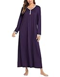 Ekouaer Women Jersey Long Nightgown Long Sleeve Elegant Full Length Loose Dress Purple Large