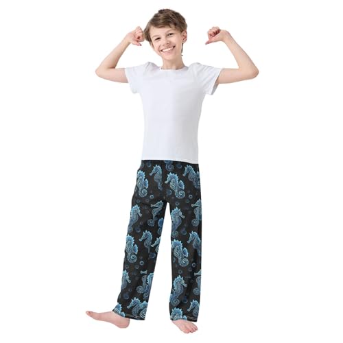 ALAZA Blue Seahorse Black Pajama Lounge Pants Long Sleep Pajama Bottoms with Pockets3