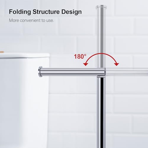 Image of BAGNOLUX Bathroom Toilet Paper Holder Stand with Reserve, SUS304 Stainless Steel Rustproof Pedestal Tissue Roll Holder Heavy Duty, Polished Chrome