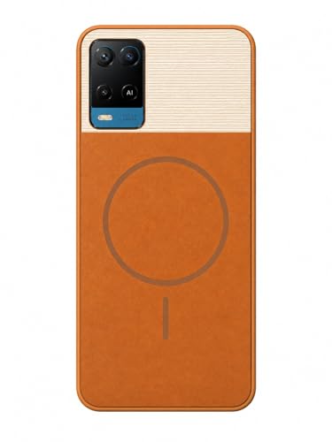 Image of Bintage Mac Safe Design Hard Slim Back Case | Soft Border Camera Protect | Dual PU Leather Finish Back Cover Compatible for Oppo A54 4G - White & Brown