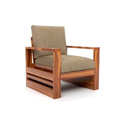 Image of Sheesham Wood Single Seater Sofa | Premium Wooden Single Sofa Chair for Living Room & Bedroom | Single Person Sofa for Home & Office Furniture (Zack Honey, 1 Seater)