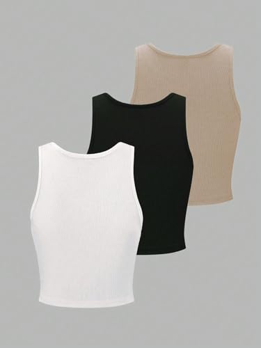 Image of KERI PERRY Tops for Women Crop Top for Women's Tank Activewear Tee Sports Western Casual Cotton Camisole Pack of 3 Combo