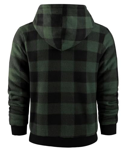 Image of Mens Plaid Hoodies Winter Zip Up Fleece Jacket Sherpa Fleece Lined Warm Flannel Jacket Coat