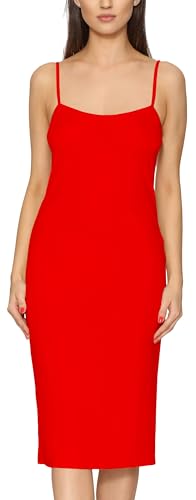 Merry Style Damen Unterkleid Knielänge Petticoat Midi Länge einstellbare Träger MS10-402 (Rot, M)