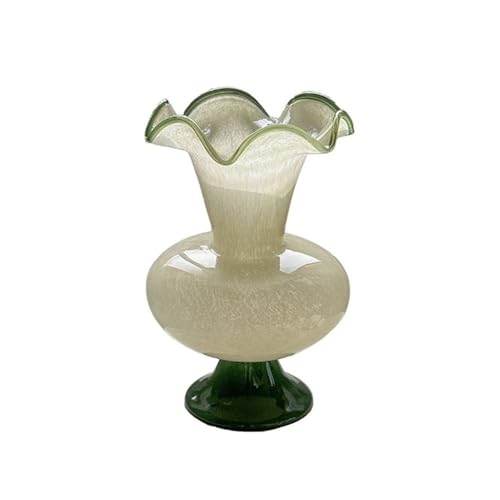 zhongqunli Jarrón de Flores, Jarrón de Cristal con Borde Ondulado, Estilo Vintage, Adorno Floral for decoración del hogar, Flores Frescas y secas para la decoración del hogar