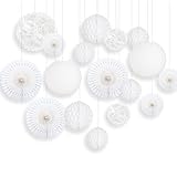 ❤️El juego incluye - 3xø35cm 3xø20cm(Abanicos de Papel),2xø25cm 4xø20cm (Bolas de Nido de Abeja),1xø35cm 2xø20cm (Pompones de Papel), 2xø25cm(Farolillos de Papel) (Blanco)