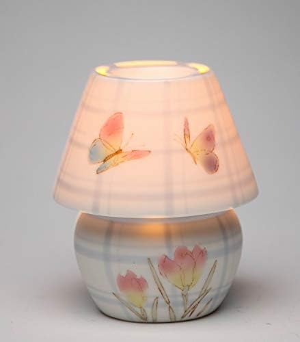 Cosmos Gifts Fine Porcelain Butterfly with Tulip Flowers Design Lamp Shape Tealight Candle Holder, 5" H