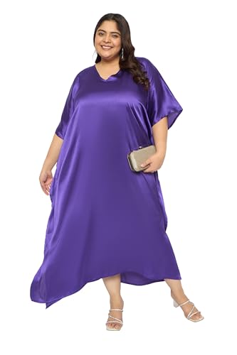 Plus Size Kaftan Women Dress Comfortable Solid Satin Nighty Maxi Dresses Kimono Sleeve Nightwear Caftan