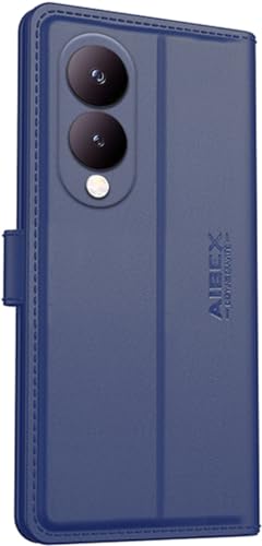 Image of AIBEX Compatible for Vivo Y28 5G / Vivo Y17s 4G Flip Cover Leather Finish | Inside TPU with Card Pockets | Wallet Stand | Complete Protection Flip Case - Blue