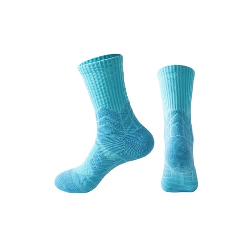 Joyxien 3 pairs-men's towel bottom sports socks thickened high-top practical anti-slip basketball socks-North Carolina blue
