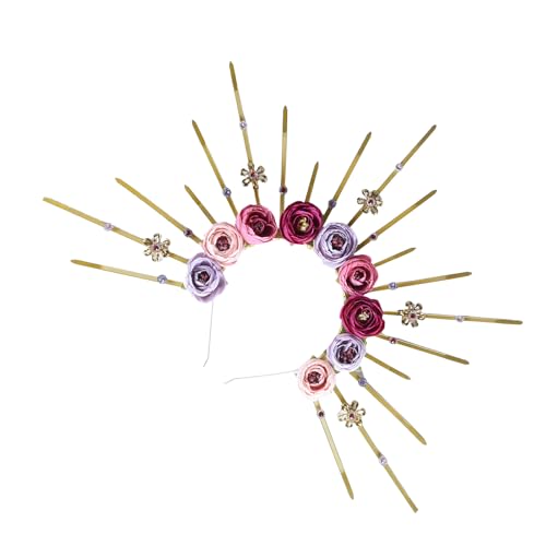 LLINthy Sunbursts - Diadema ajustable con diseño de rosas y diamantes de imitación para fiestas de disfraces, accesorio elegante para cosplay