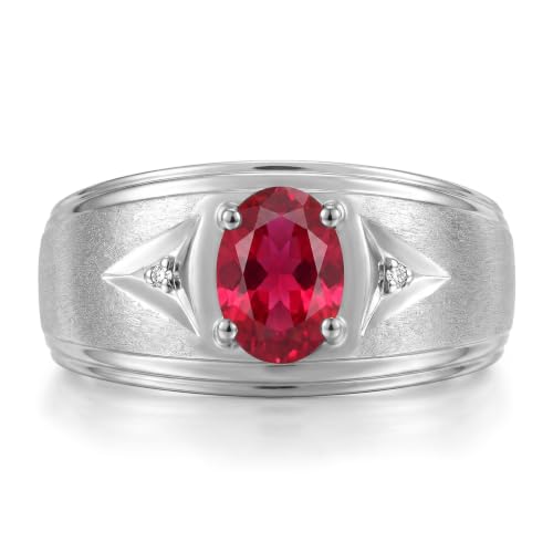 Image of Rylos Men's Rings Classic Design 8X6MM Oval Gemstone & Sparkling Diamond Ring - Color Stone Birthstone Rings for Men, Sterling Silver Rings in Sizes 8-13. Elevate Your Style with Timeless Elegance!