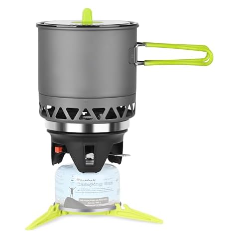 Hotdevil 1.2L Backpacking Camping Stove Cooking System with Piezo Ignition, Outdoor Portable Burner with Pot & Brackets Camp Stove Camping Stove Kit Propane, Ideal for Hiking Fishing Hunting Emergency Cover