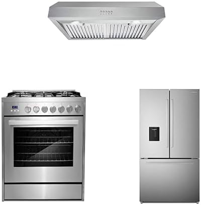 Cosmo 3-Piece, 36" Gas Range 30" Under cabinet range hood & French Door Refrigerator