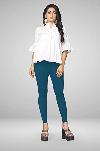 Image of Women's Cotton Skinny Leggings with Ankle Length Solid Pattern Mid Rise and Elastic Closure | Cotton Skinny Leggings for Womens