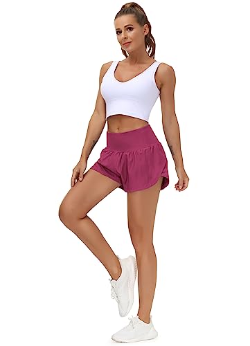 THE GYM PEOPLE Womens High Waisted Running Shorts Quick Dry Athletic Workout Shorts with Mesh Liner Zipper Pockets