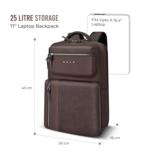 Image of Gear 9 to 5 17 inch /25L Medium Water Resistant Faux Leather Anti Theft Laptop Backpack | Casual Backpack | Travel Backpack for Men /Women (Brown - Brown)