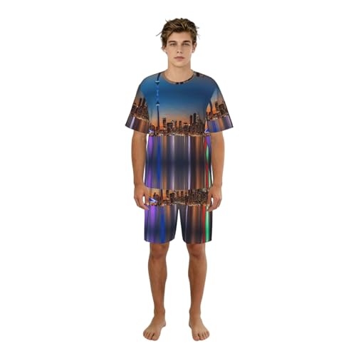 Pyjama d'été à col rond pour homme idéal pour les soirées de détente