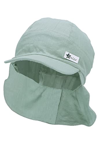 Sterntaler Baby Unisex Schirmmütze Mütze mit Nackenschutz Leinenoptik - Schirmmütze Baby, Baby Mützen - aus Baumwolle - grün, 39