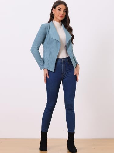 Image of Allegra K Women Faux Suede Jacket Lapel Draped Open Front Cardigan Casual Trendy Suede Blazer