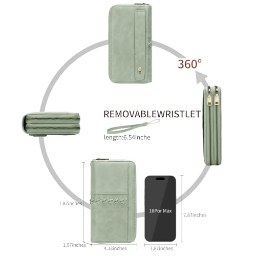 FALAN MULE Wallet for Women RFID Blocking Leather Large Capacity Zip Around Ladies Card Holdr Phone Purse Wristlet2