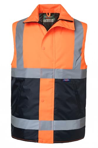 Oralidera Gilet Haute Visibilité pour Homme Imperméable Gilet Rembourré de Sécurité avec Bandes Réfléchissantes Veste d'hiver Sans Manches, Orange+Noir, L