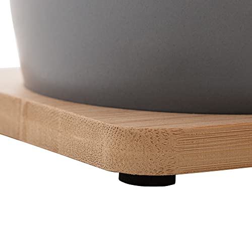 Conjunto de Petisqueira com 2 Bandejas de Bambu e 2 Potes de Cerâmica 10cm x 10cm - Lyor