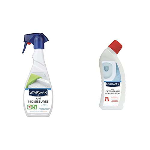 STARWAX Anti-moisissures pour Joints et Salle de Bains - 500ml - Idéal pour Désinfecter et Détruire les Moisissures dans les Pièces Humides & Détartrant Surpuissant en Gel pour WC - 750 ml