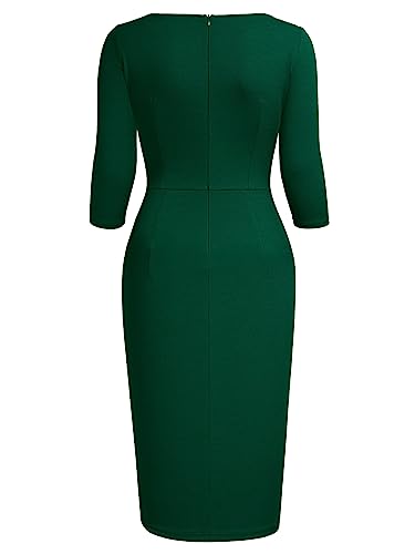 Image of AISIZE Women's Retro 3 /4 Sleeve Ruched Elegant Business Pencil Sheath Dress