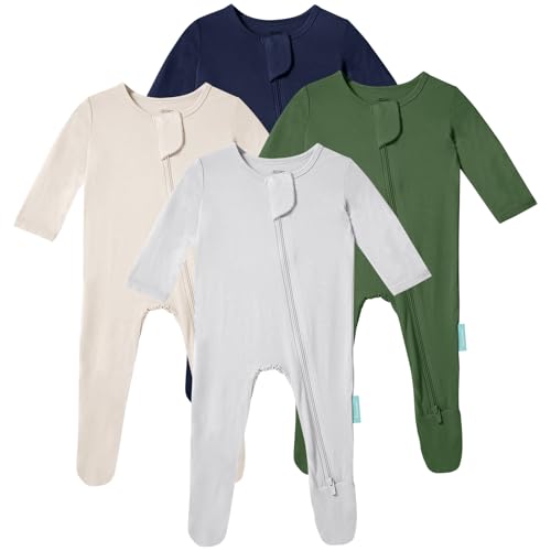 Baby Zipper Footie Pajamas, Supersoft Bamboo Rayon Baby Footed Pjs Boy Girl 0-3-6-9-18-24 Month Coverall Sleepers