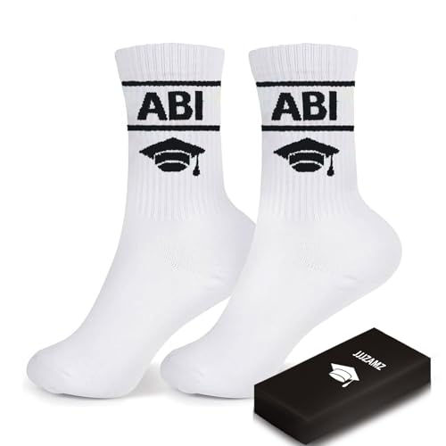 JJJZAMZ Abitur 2026 Weiß Socken,Bestandene Prüfung Geschenk, Abitur 2026 Geschenke, Abitur Socken Geschenke für Junge Mädchen, Sportsocken Tennissocken Größe 38-44