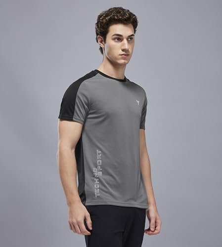 Image of TECHNOSPORT Men's Slim Fit Color Block T-Shirt, Technocool Quick Dry Anti-Microbial Short Sleeve Sports Tee for Gym, Running, Training & Everyday Wear