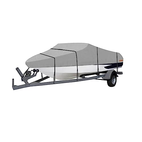 OutdoorLines Waterproof Boat Covers 12-14 Ft Long - Heavy Duty UV Resistant Trailerable Boat Covering for V-Hull,Tri-Hull, Bass, Runabout, Fish&Ski,Pro-Style Fishing Boat, Gray