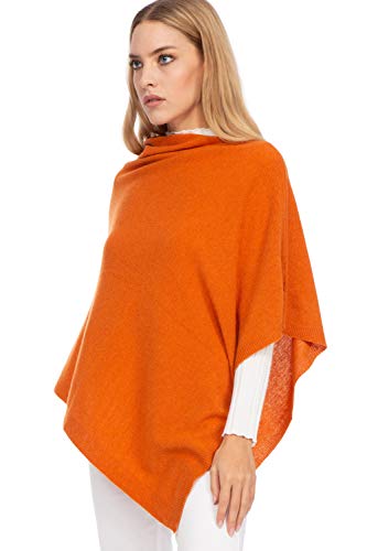 Marine Cashmere - Poncho en mélange cachemire pour femme, doux fil en cachemire, fabriqué en Italie (Orange), taille unique Cover