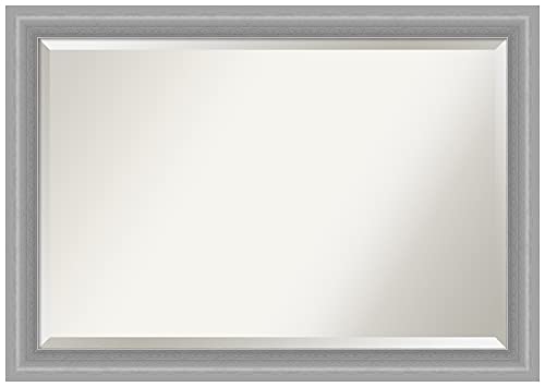 Image of Amanti Art Framed Vanity Mirror | Bathroom Mirrors for Wall | Peak Polished Nickel Narrow Mirror | Wall Mounted Mirror | Large Mirror | 28.50 x 40.50 in.