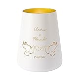 Herz & Heim® Windlicht mit Tauben zur Hochzeit, mit Wunschnamen und Datum