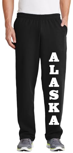 STUFF WITH ATTITUDE Alaska Open Bottom Black Sweat Pants (US, Alpha, Medium, Regular, Regular, Standard, Black)